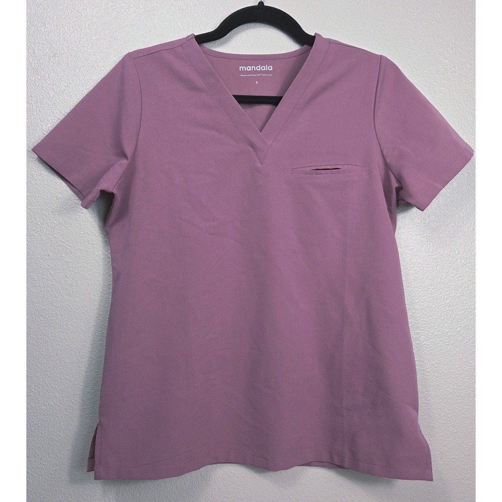 Mandala Equa-Tek Scrub Top‎ Women's Small Mauve Pink Stretch Medical Uniform